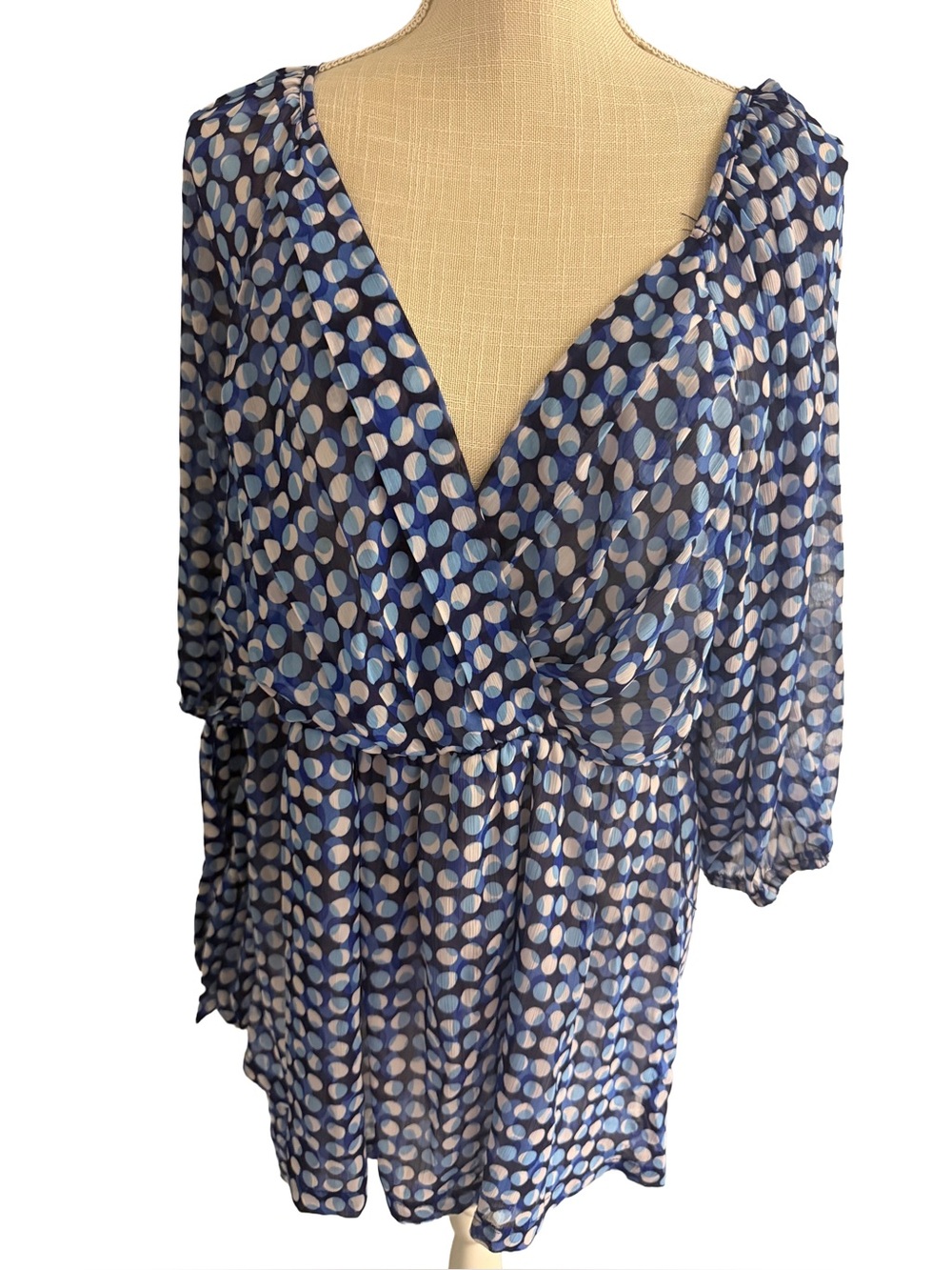 Allison Morgan Blue Polka Dot Wrap Blouse